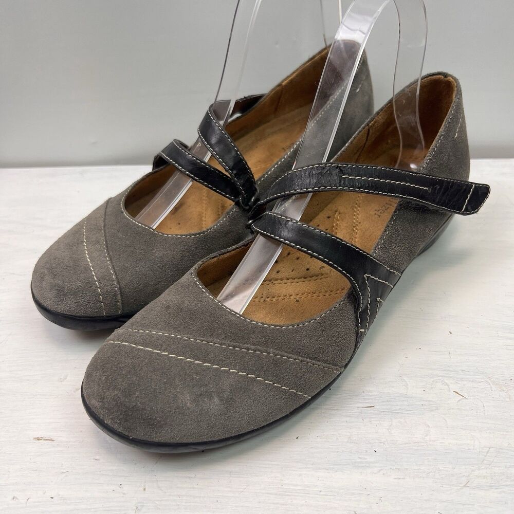 Naturalizer Nelson Womens 8.5 Gray Suede Black Leather Mary Jane Flats Shoes